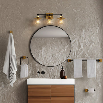 Ellis 24" 3-Light Industrial Farmhouse Vanity Light with Bathroom Hardware Accessory Set - JONATHAN Y